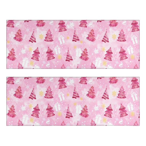 Kitchen Rugs Sets Of 2,Pink Christmas Tree Pattern Anti Fatigue Kitchen Mat Rugs Non Slip Washable,Decorative Kitchen Floor Mats for Kitchen,Sink,Laundry,17"X47"