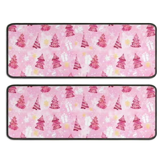 Kitchen Rugs Sets Of 2,Pink Christmas Tree Pattern Anti Fatigue Kitchen Mat Rugs Non Slip Washable,Decorative Kitchen Floor Mats for Kitchen,Sink,Laundry,17"x47"+17"x47"