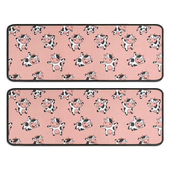Kitchen Rugs Sets Of 2,Pink Cow Happy Pattern Anti Fatigue Kitchen Mat Rugs Non Slip Washable,Decorative Kitchen Floor Mats for Kitchen,Sink,Laundry,17"x47"+17"x47"
