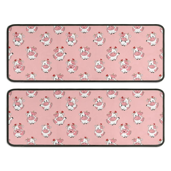 Kitchen Rugs Sets Of 2,Pink Cow Heart Pattern Anti Fatigue Kitchen Mat Rugs Non Slip Washable,Decorative Kitchen Floor Mats for Kitchen,Sink,Laundry,17"x47"+17"x47"