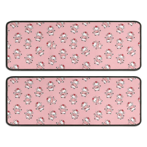 Kitchen Rugs Sets Of 2,Pink Cow Heart Pattern Anti Fatigue Kitchen Mat Rugs Non Slip Washable,Decorative Kitchen Floor Mats for Kitchen,Sink,Laundry,17"x47"+17"x47"