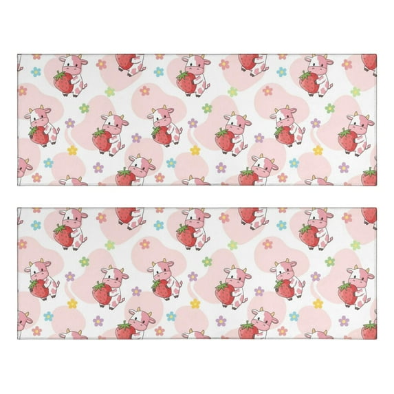 Kitchen Rugs Sets Of 2,Pink Cow Strawberry Flower Pattern Anti Fatigue Kitchen Mat Rugs Non Slip Washable,Decorative Kitchen Floor Mats for Kitchen,Sink,Laundry,17"X47"