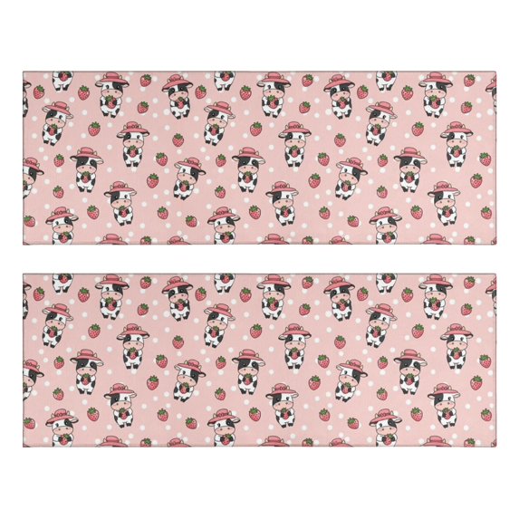 Kitchen Rugs Sets Of 2,Pink Cow Strawberry Hat Pattern Anti Fatigue Kitchen Mat Rugs Non Slip Washable,Decorative Kitchen Floor Mats for Kitchen,Sink,Laundry,17"X47"