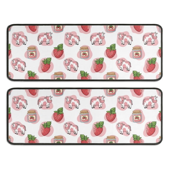 Kitchen Rugs Sets Of 2,Pink Cow Strawberry Jam Pattern Anti Fatigue Kitchen Mat Rugs Non Slip Washable,Decorative Kitchen Floor Mats for Kitchen,Sink,Laundry,17"x47"+17"x47"