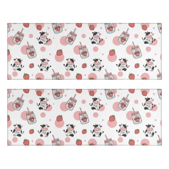 Kitchen Rugs Sets Of 2,Pink Cow Strawberry Jar Pattern Anti Fatigue Kitchen Mat Rugs Non Slip Washable,Decorative Kitchen Floor Mats for Kitchen,Sink,Laundry,17"X47"
