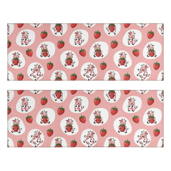 Kitchen Rugs Sets Of 2,Pink Cow Strawberry Oval Pattern Anti Fatigue Kitchen Mat Rugs Non Slip Washable,Decorative Kitchen Floor Mats for Kitchen,Sink,Laundry,17"X47"