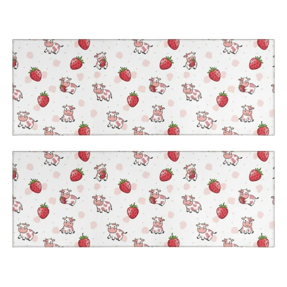 Kitchen Rugs Sets Of 2,Pink Cow Strawberry Pattern Anti Fatigue Kitchen Mat Rugs Non Slip Washable,Decorative Kitchen Floor Mats for Kitchen,Sink,Laundry,17"X47"