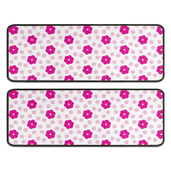 Kitchen Rugs Sets Of 2,Pink Daisy Flower Polka Dots Pattern Anti Fatigue Kitchen Mat Rugs Non Slip Washable,Decorative Kitchen Floor Mats for Kitchen,Sink,Laundry,17"x47"+17"x47"