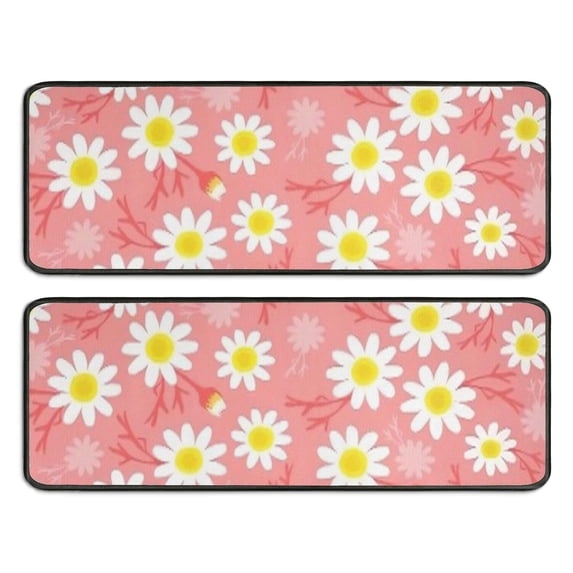 Kitchen Rugs Sets Of 2,Pink Daisy Flower Yellow Centers Pattern Anti Fatigue Kitchen Mat Rugs Non Slip Washable,Decorative Kitchen Floor Mats for Kitchen,Sink,Laundry,17"x47"+17"x47"