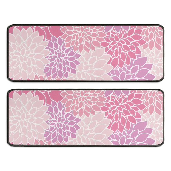 Kitchen Rugs Sets Of 2,Pink Floral and Petal Pattern Anti Fatigue Kitchen Mat Rugs Non Slip Washable,Decorative Kitchen Floor Mats for Kitchen,Sink,Laundry,17"x47"+17"x47"
