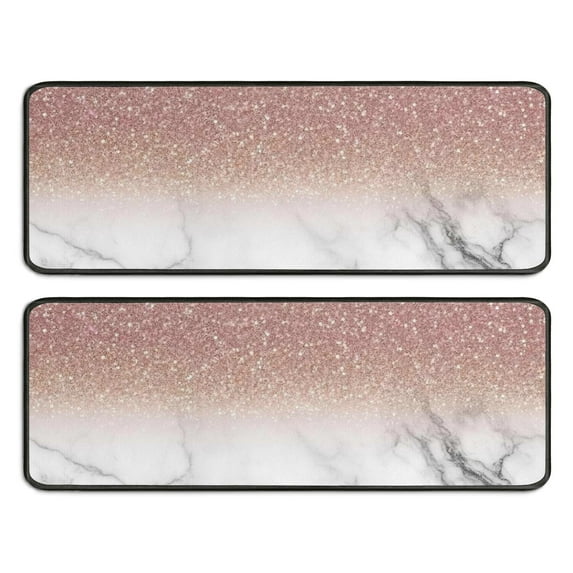 Kitchen Rugs Sets Of 2,Pink Glitter White Marble Pattern Anti Fatigue Kitchen Mat Rugs Non Slip Washable,Decorative Kitchen Floor Mats for Kitchen,Sink,Laundry,17"x47"+17"x47"