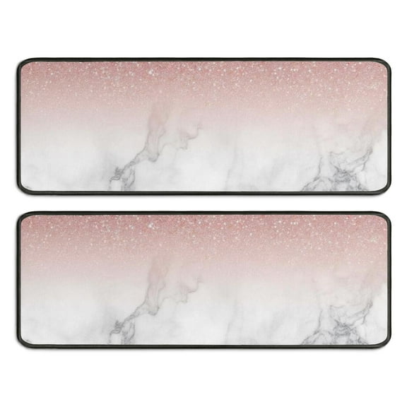 Kitchen Rugs Sets Of 2,Pink Glitter White Marble Pattern Anti Fatigue Kitchen Mat Rugs Non Slip Washable,Decorative Kitchen Floor Mats for Kitchen,Sink,Laundry,17"x47"+17"x47"