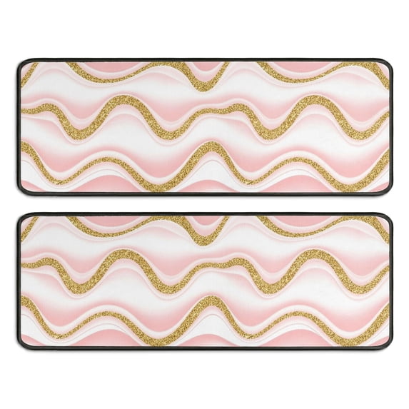 Kitchen Rugs Sets Of 2,Pink Gold Wave Marble Pattern Anti Fatigue Kitchen Mat Rugs Non Slip Washable,Decorative Kitchen Floor Mats for Kitchen,Sink,Laundry,17"x47"+17"x47"