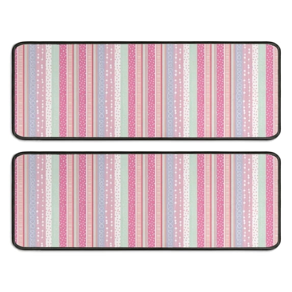 Kitchen Rugs Sets Of 2,Pink and Green Striped Pattern Anti Fatigue Kitchen Mat Rugs Non Slip Washable,Decorative Kitchen Floor Mats for Kitchen,Sink,Laundry,17"x47"+17"x47"