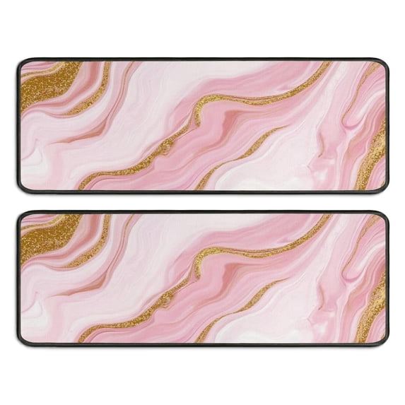 Kitchen Rugs Sets Of 2,Pink Marble Gold Line Pattern Anti Fatigue Kitchen Mat Rugs Non Slip Washable,Decorative Kitchen Floor Mats for Kitchen,Sink,Laundry,17"x47"+17"x47"