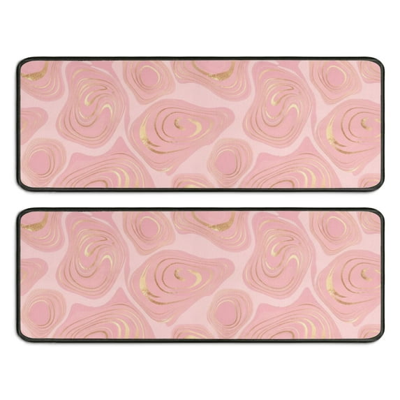 Kitchen Rugs Sets Of 2,Pink Marble Gold Pattern Anti Fatigue Kitchen Mat Rugs Non Slip Washable,Decorative Kitchen Floor Mats for Kitchen,Sink,Laundry,17"x47"+17"x47"