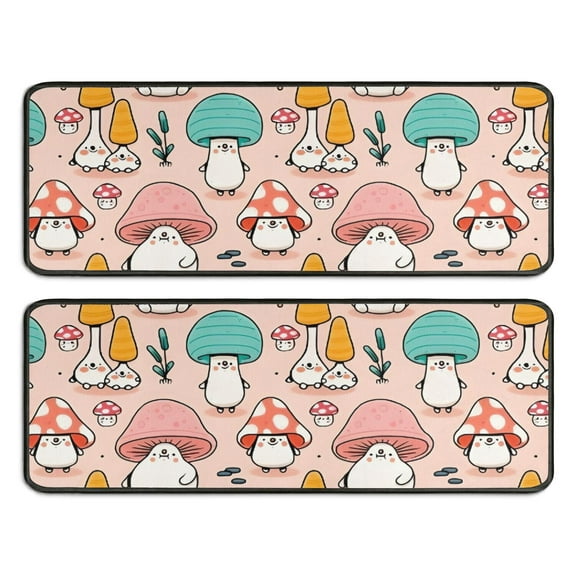 Kitchen Rugs Sets Of 2,Pink Mushroom Cartoon Light Pattern Anti Fatigue Kitchen Mat Rugs Non Slip Washable,Decorative Kitchen Floor Mats for Kitchen,Sink,Laundry,17"x47"+17"x47"