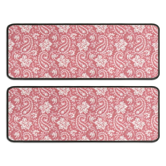 Kitchen Rugs Sets Of 2,Pink Pioneer Flower and Paisley Pattern Anti Fatigue Kitchen Mat Rugs Non Slip Washable,Decorative Kitchen Floor Mats for Kitchen,Sink,Laundry,17"x47"+17"x47"