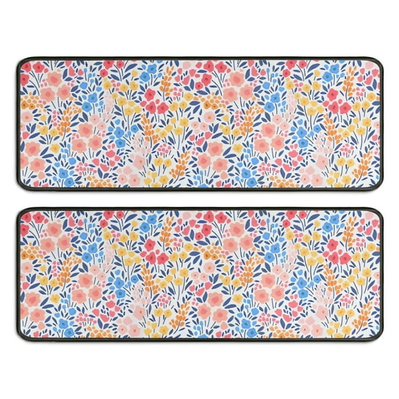 Kitchen Rugs Sets Of 2,Pink Pioneer Flower Pattern Anti Fatigue Kitchen Mat Rugs Non Slip Washable,Decorative Kitchen Floor Mats for Kitchen,Sink,Laundry,17"x47"+17"x47"