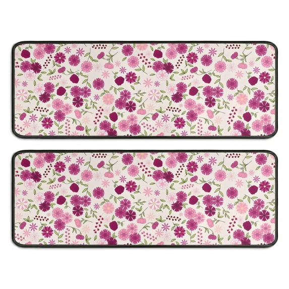 Kitchen Rugs Sets Of 2,Pink Pioneer Flower Pattern Anti Fatigue Kitchen Mat Rugs Non Slip Washable,Decorative Kitchen Floor Mats for Kitchen,Sink,Laundry,17"x47"+17"x47"