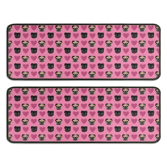 Kitchen Rugs Sets Of 2,Pink Pug Puppies Anti Fatigue Kitchen Mat Rugs Non Slip Washable,Decorative Kitchen Floor Mats for Kitchen,Sink,Laundry,17"x47"+17"x47"