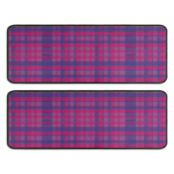 Kitchen Rugs Sets Of 2,Pink Purple Checkered Pattern Anti Fatigue Kitchen Mat Rugs Non Slip Washable,Decorative Kitchen Floor Mats for Kitchen,Sink,Laundry,17"x47"+17"x47"