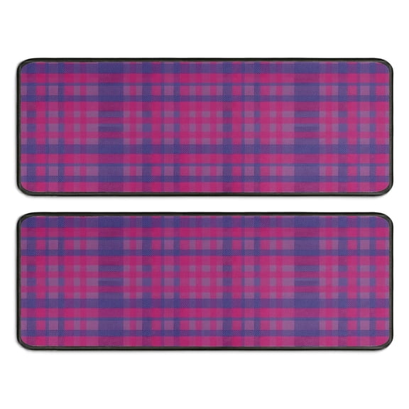 Kitchen Rugs Sets Of 2,Pink Purple Checkered Pattern Anti Fatigue Kitchen Mat Rugs Non Slip Washable,Decorative Kitchen Floor Mats for Kitchen,Sink,Laundry,17"x47"+17"x47"
