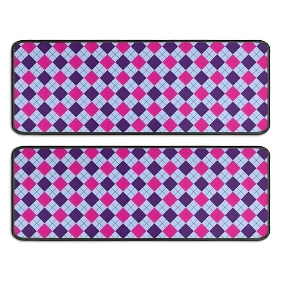Kitchen Rugs Sets Of 2,Pink Purple Checkered Pattern Anti Fatigue Kitchen Mat Rugs Non Slip Washable,Decorative Kitchen Floor Mats for Kitchen,Sink,Laundry,17"x47"+17"x47"
