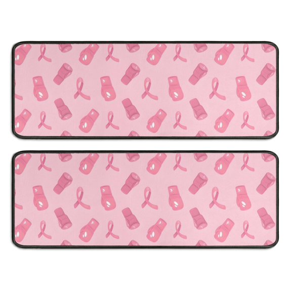 Kitchen Rugs Sets Of 2,Pink Ribbon Pattern Anti Fatigue Kitchen Mat Rugs Non Slip Washable,Decorative Kitchen Floor Mats for Kitchen,Sink,Laundry,17"x47"+17"x47"