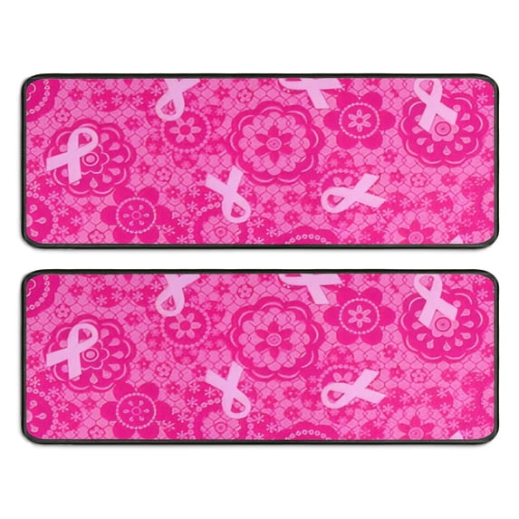 Kitchen Rugs Sets Of 2,Pink Ribbon Pattern Anti Fatigue Kitchen Mat Rugs Non Slip Washable,Decorative Kitchen Floor Mats for Kitchen,Sink,Laundry,17"x47"+17"x47"