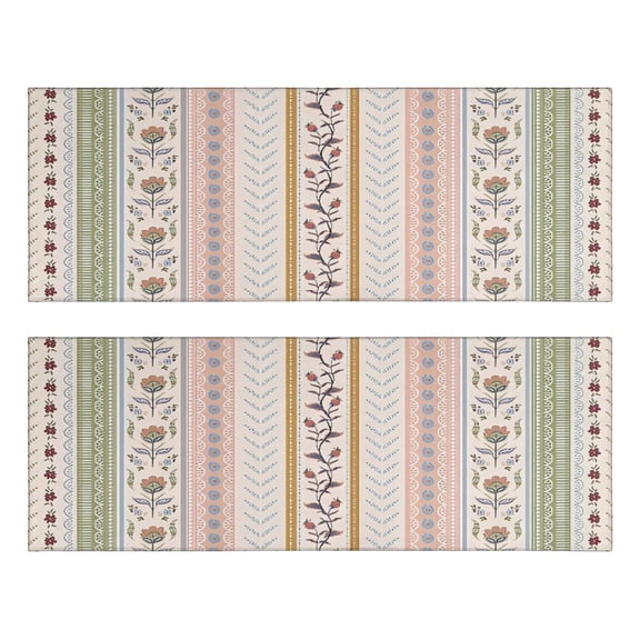 Kitchen Rugs Sets Of 2,Pink Striped Floral Boho Pattern Anti Fatigue Kitchen Mat Rugs Non Slip Washable,Decorative Kitchen Floor Mats for Kitchen,Sink,Laundry,17"X47"