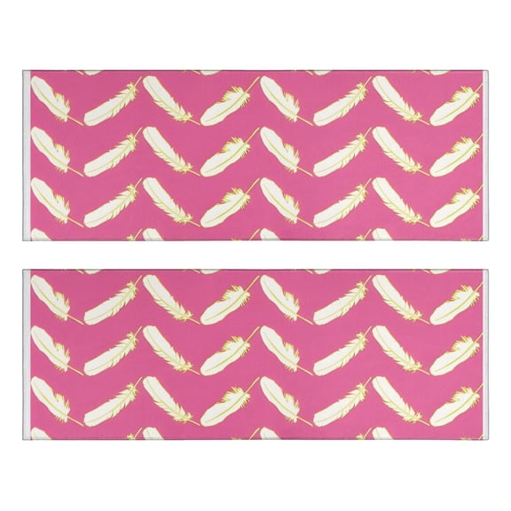 Kitchen Rugs Sets Of 2,Pink and Yellow Feather Pattern Anti Fatigue Kitchen Mat Rugs Non Slip Washable,Decorative Kitchen Floor Mats for Kitchen,Sink,Laundry,17"X47"