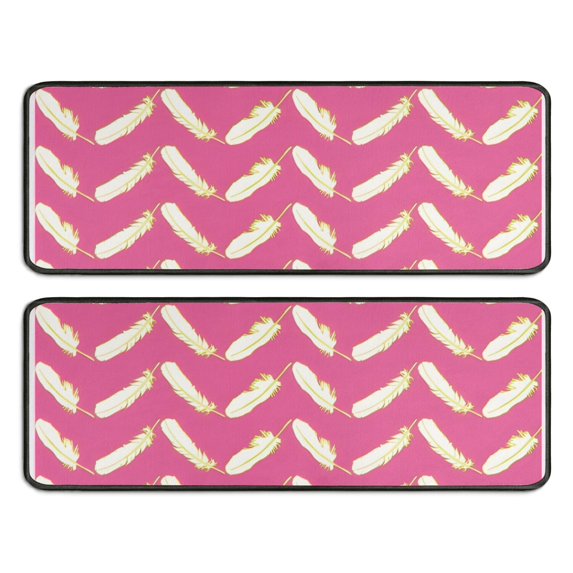 Kitchen Rugs Sets Of 2,Pink and Yellow Feather Pattern Anti Fatigue Kitchen Mat Rugs Non Slip Washable,Decorative Kitchen Floor Mats for Kitchen,Sink,Laundry,17"x47"+17"x47"