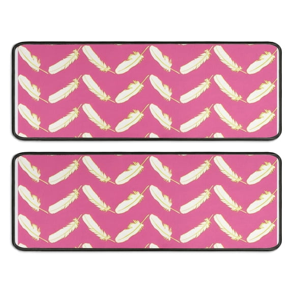Kitchen Rugs Sets Of 2,Pink and Yellow Feather Pattern Anti Fatigue Kitchen Mat Rugs Non Slip Washable,Decorative Kitchen Floor Mats for Kitchen,Sink,Laundry,17"x47"+17"x47"