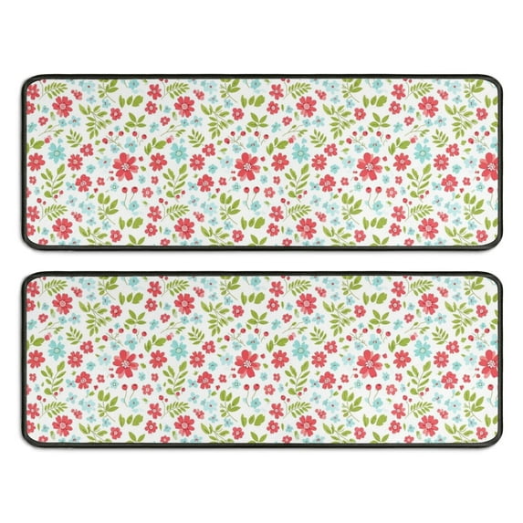 Kitchen Rugs Sets Of 2,Pioneer Flower Floral Print Pattern Anti Fatigue Kitchen Mat Rugs Non Slip Washable,Decorative Kitchen Floor Mats for Kitchen,Sink,Laundry,17X47 Inch