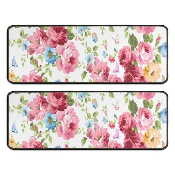 Kitchen Rugs Sets Of 2,Pioneer Flower Floral Print Pattern Anti Fatigue Kitchen Mat Rugs Non Slip Washable,Decorative Kitchen Floor Mats for Kitchen,Sink,Laundry,17"x47"+17"x47"