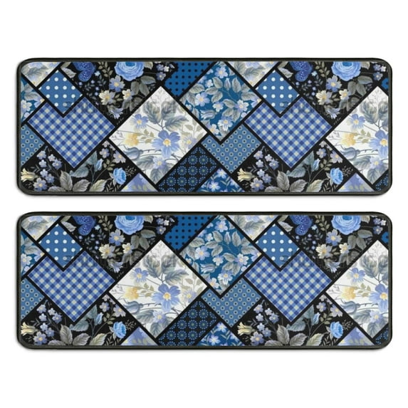 Kitchen Rugs Sets Of 2,Pioneer Flower Floral Print Pattern Anti Fatigue Kitchen Mat Rugs Non Slip Washable,Decorative Kitchen Floor Mats for Kitchen,Sink,Laundry,17"x47"+17"x47"