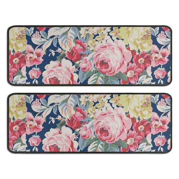 Kitchen Rugs Sets Of 2,Pioneer Flower Floral Print Pattern Anti Fatigue Kitchen Mat Rugs Non Slip Washable,Decorative Kitchen Floor Mats for Kitchen,Sink,Laundry,17"x47"+17"x47"
