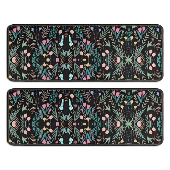 Kitchen Rugs Sets Of 2,Pioneer Flower Floral Print Pattern Anti Fatigue Kitchen Mat Rugs Non Slip Washable,Decorative Kitchen Floor Mats for Kitchen,Sink,Laundry,17"x47"+17"x47"