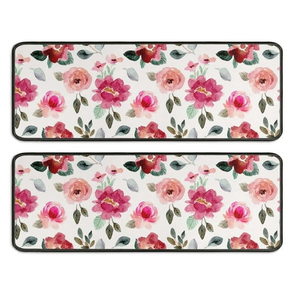 Kitchen Rugs Sets Of 2,Pioneer Flower Floral Print Pattern Anti Fatigue Kitchen Mat Rugs Non Slip Washable,Decorative Kitchen Floor Mats for Kitchen,Sink,Laundry,17"x47"+17"x47"
