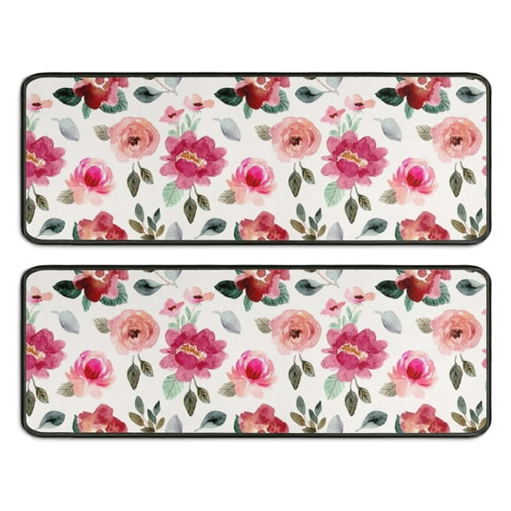 Kitchen Rugs Sets Of 2,Pioneer Flower Floral Print Pattern Anti Fatigue Kitchen Mat Rugs Non Slip Washable,Decorative Kitchen Floor Mats for Kitchen,Sink,Laundry,17"x47"+17"x47"