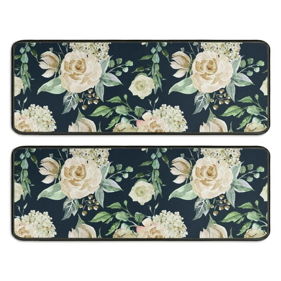 Kitchen Rugs Sets Of 2,Pioneer Flower Floral Print Pattern Anti Fatigue Kitchen Mat Rugs Non Slip Washable,Decorative Kitchen Floor Mats for Kitchen,Sink,Laundry,17"x47"+17"x47"