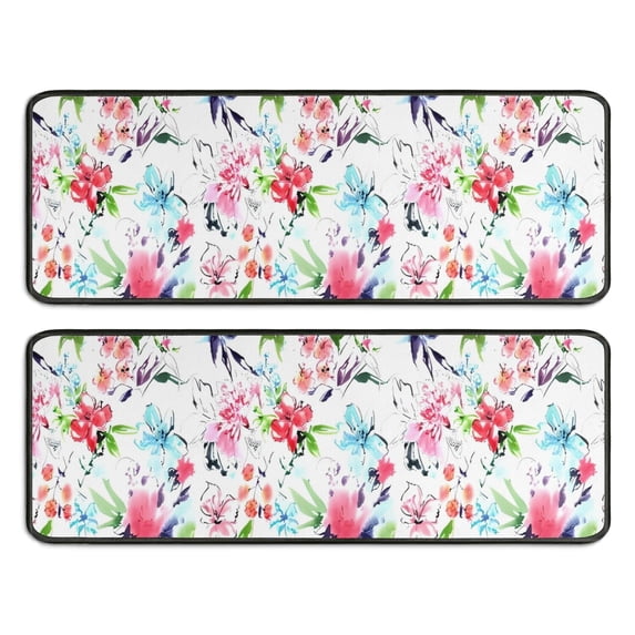 Kitchen Rugs Sets Of 2,Pioneer Flower Floral Print Pattern Anti Fatigue Kitchen Mat Rugs Non Slip Washable,Decorative Kitchen Floor Mats for Kitchen,Sink,Laundry,17"x47"+17"x47"