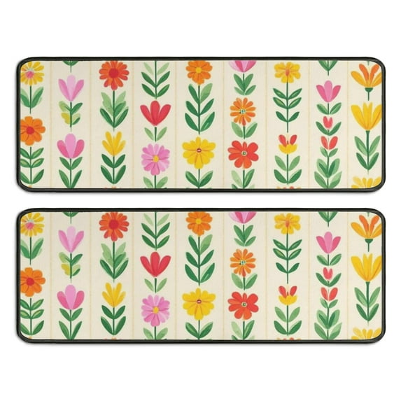 Kitchen Rugs Sets Of 2,Pioneer Flower Floral Print Pattern Anti Fatigue Kitchen Mat Rugs Non Slip Washable,Decorative Kitchen Floor Mats for Kitchen,Sink,Laundry,17"x47"+17"x47"
