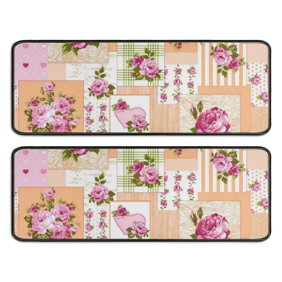 Kitchen Rugs Sets Of 2,Pioneer Flower Floral Print Pattern Anti Fatigue Kitchen Mat Rugs Non Slip Washable,Decorative Kitchen Floor Mats for Kitchen,Sink,Laundry,17"x47"+17"x47"