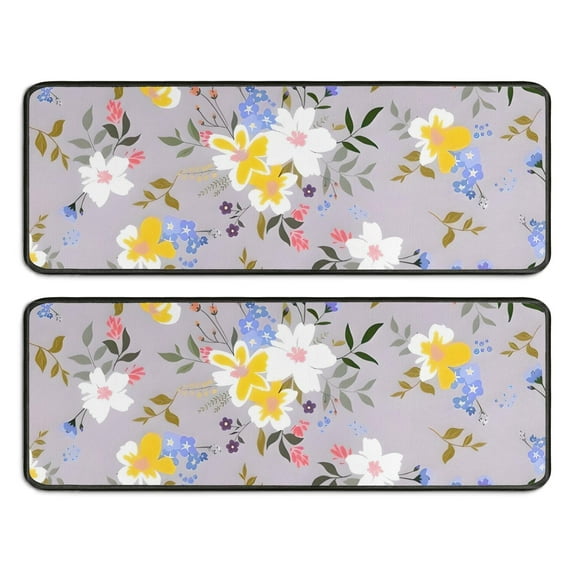 Kitchen Rugs Sets Of 2,Pioneer Flower Floral Print Pattern Anti Fatigue Kitchen Mat Rugs Non Slip Washable,Decorative Kitchen Floor Mats for Kitchen,Sink,Laundry,17"x47"+17"x47"