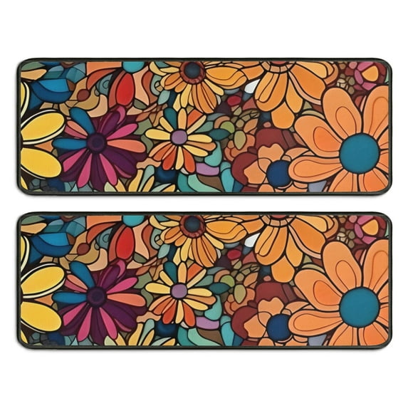Kitchen Rugs Sets Of 2,Pioneer Flower Floral Print Pattern Anti Fatigue Kitchen Mat Rugs Non Slip Washable,Decorative Kitchen Floor Mats for Kitchen,Sink,Laundry,17"x47"+17"x47"