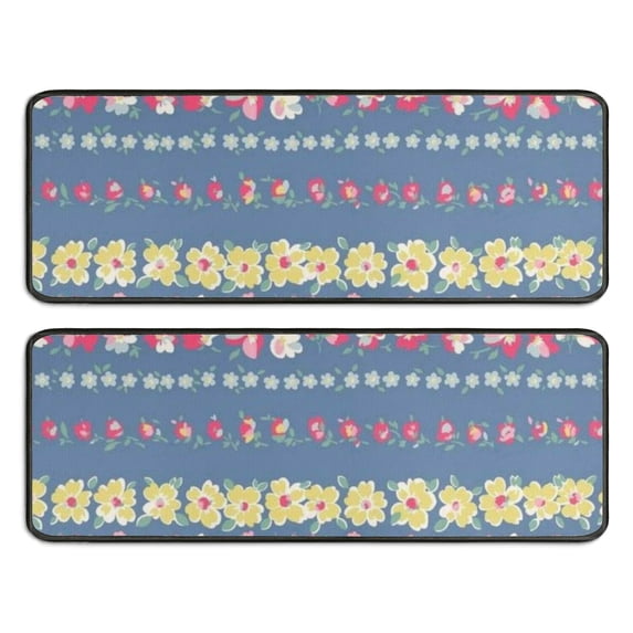 Kitchen Rugs Sets Of 2,Pioneer Flower Floral Print Pattern Anti Fatigue Kitchen Mat Rugs Non Slip Washable,Decorative Kitchen Floor Mats for Kitchen,Sink,Laundry,17"x47"+17"x47"