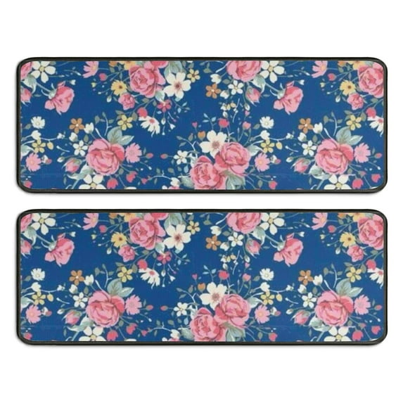 Kitchen Rugs Sets Of 2,Pioneer Flower Floral Print Pattern Anti Fatigue Kitchen Mat Rugs Non Slip Washable,Decorative Kitchen Floor Mats for Kitchen,Sink,Laundry,17"x47"+17"x47"