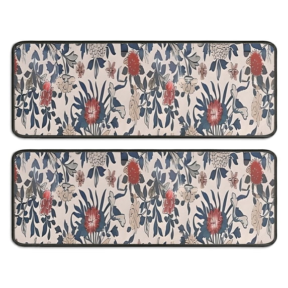 Kitchen Rugs Sets Of 2,Pioneer Flower Floral Print Pattern Anti Fatigue Kitchen Mat Rugs Non Slip Washable,Decorative Kitchen Floor Mats for Kitchen,Sink,Laundry,17"x47"+17"x47"